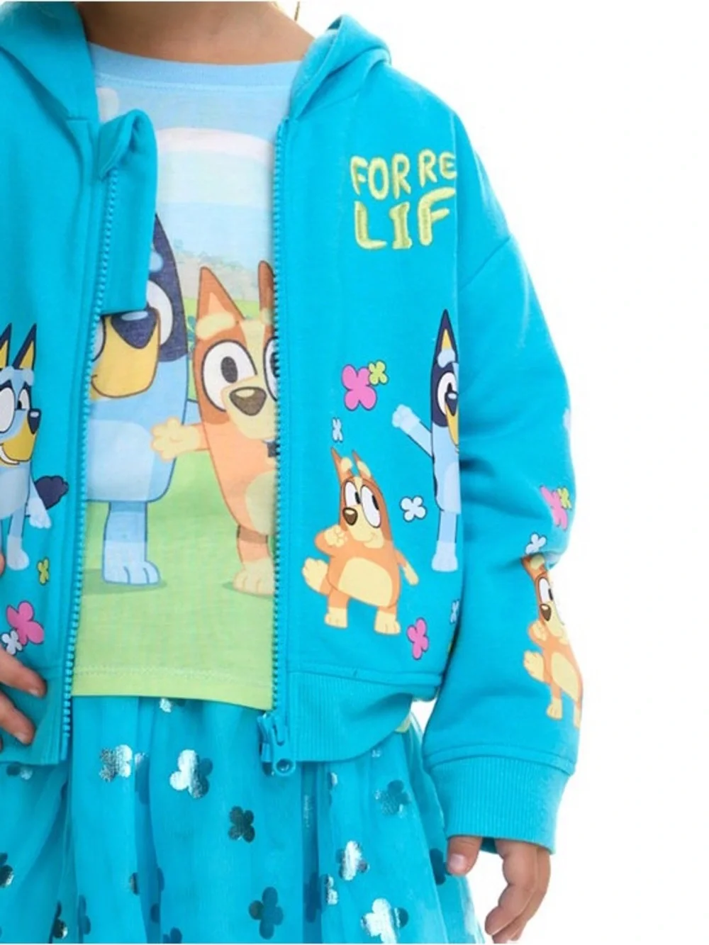 Disney Bluey Teal/Turquoise Blue Kids Matching Set - Teal Hoodie , shirt & Skirt
